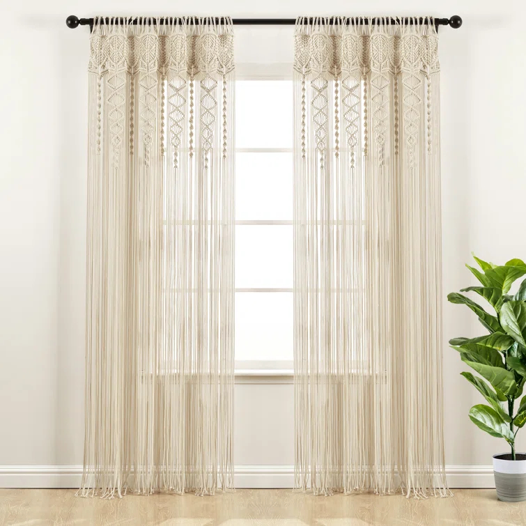 Lush Decor Boho Macrame Textured Cotton Cotton Sheer Curtain Single Panel