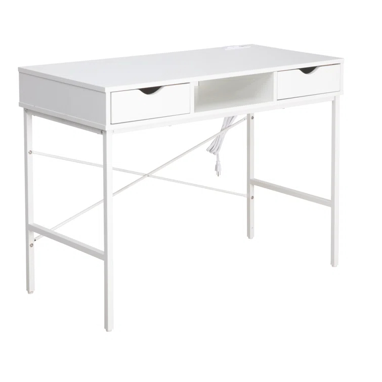 Ebern Designs Glenhill Writing Desk with Drawer - Built-In Power Outlets for Home Office