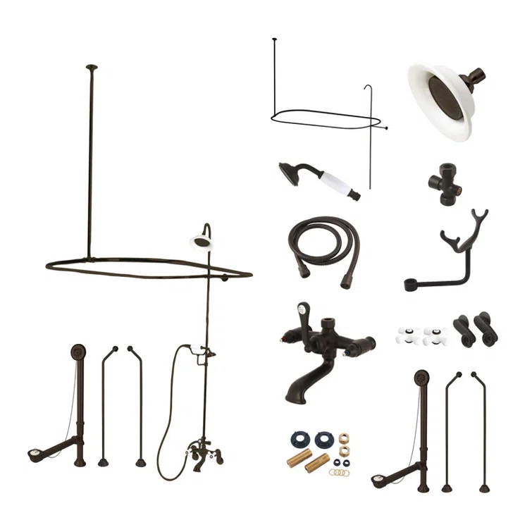 Kingston Brass Kingston Brass Vintage Three-Handle 2-Hole Tub Wall Mount Clawfoot Tub Faucet Package with Shower Enclosure and Hand Shower CCK1182PX