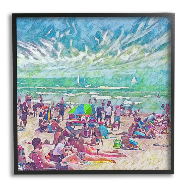 Stupell Industries Ba-093-Framed " Modern People On Beach " by Steve Hunziker
