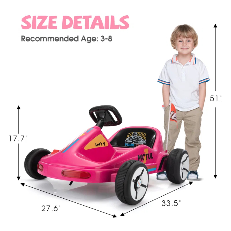 Tobbi 12v Kids Go Kart, Outdoor Battery Powered Ride On Car For Boys And Girls Aged 3-8, Childrens Electronic Toy Go Kart With 2 Speed Modes, Remote Control,bluetooth