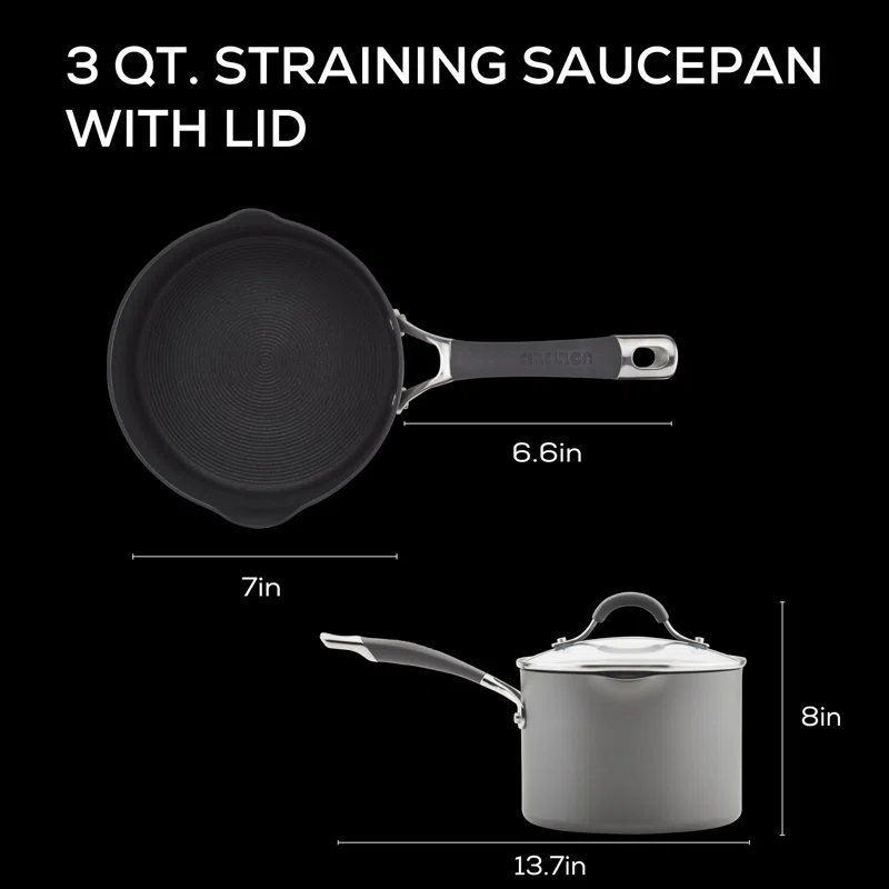 Circulon Circulon Radiance Hard-Anodized Nonstick Saucepan with Straining Lid, 3-Quart