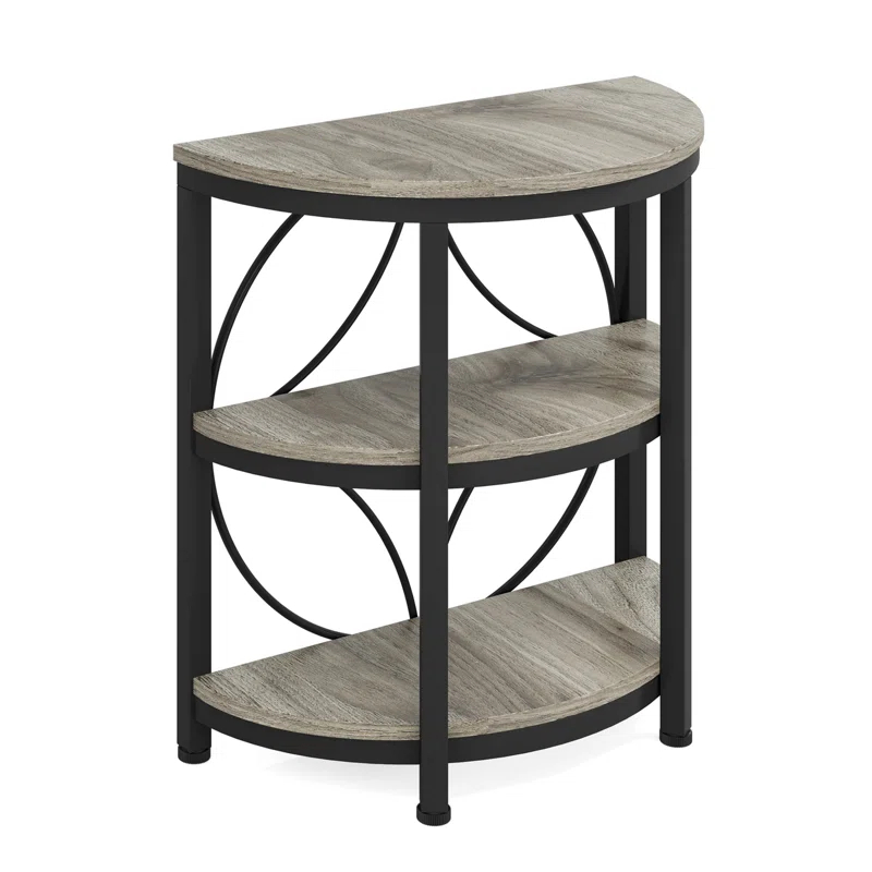 17 Stories 3-Tier Half Round End Table, Narrow Side Table with Metal Frame, Small Half Moon Accent Table for Living Room, Bedroom