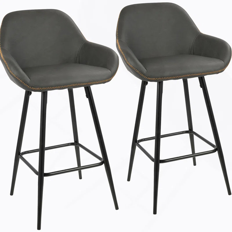 Corrigan Studio® Clubhouse Contemporary 26" Counter Stool with Black Frame and Grey Vintage Faux Leather by LumiSource - Set of 2