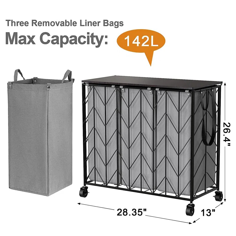 BINNBOX 142L Laundry Hamper 3 Section with Lid
