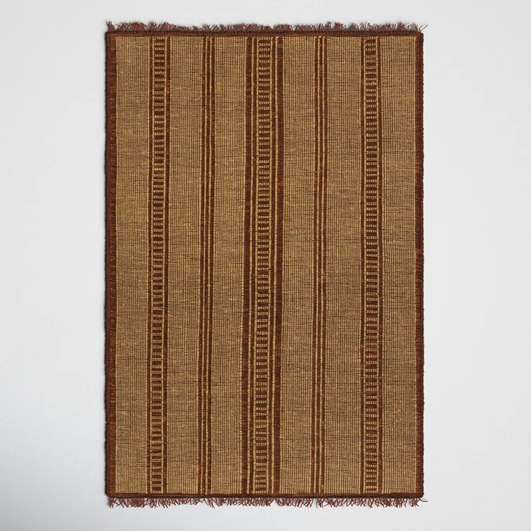 Rectangle Beckey Striped Handmade Flatweave Area Rug in Brown/Camel