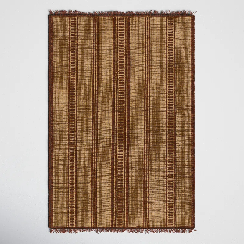 Birch Lane™ Rectangle Beckey Striped Handmade Flatweave Area Rug in Brown/Camel