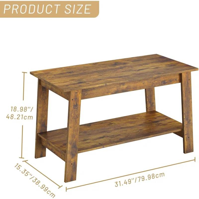 Winston Porter 2-Tier Coffee Table, Modern Farmhouse Coffee Table With Storage Shelf