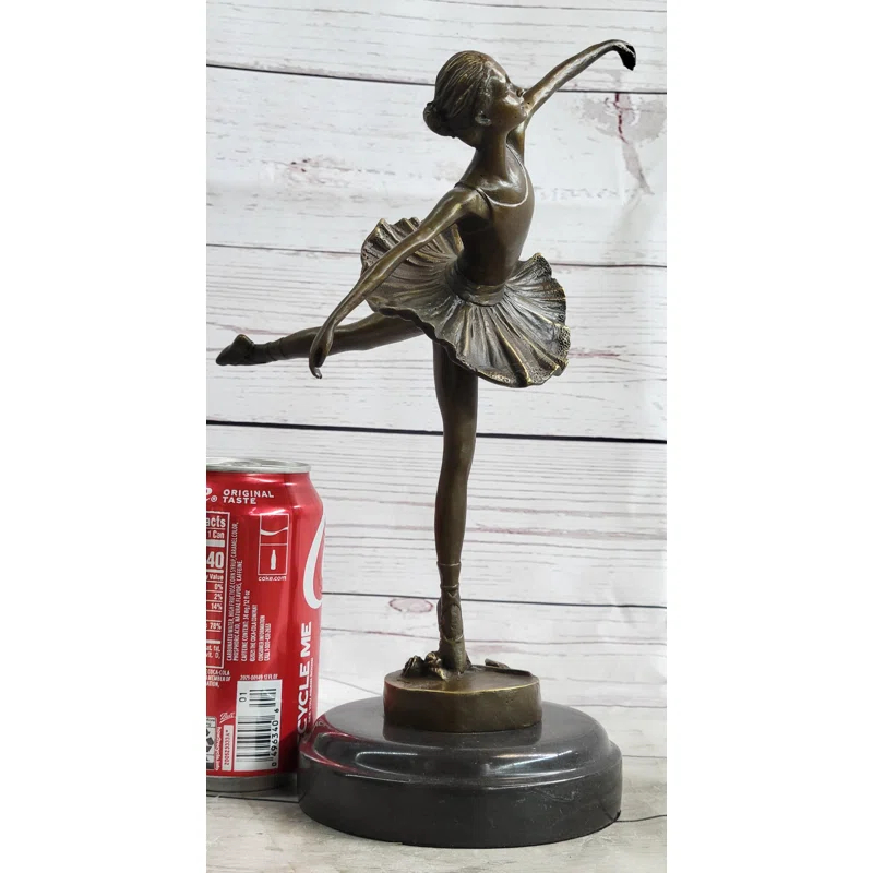 Charlton Home® Duffina Graceful Ballerina Ballet Dancer Bronze Sculpture Statue Figure On Marble Base