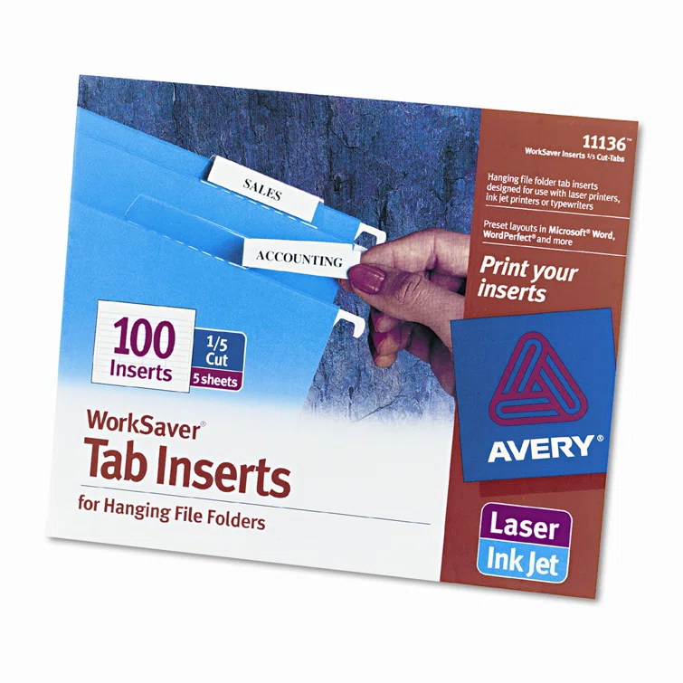 Avery Consumer Products Avery® Laser/Ink Jet Inserts For Hanging File Fold Paper Hanging Files Cabinet