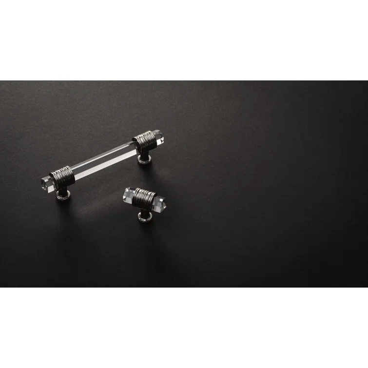 Polished Nickel and Glass T-Handle Knob with Mounting Hardware