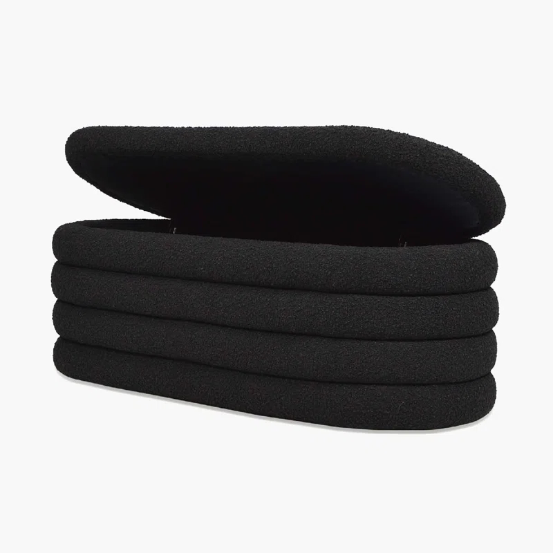 Everly Quinn Boucle Upholstered Storage Bench