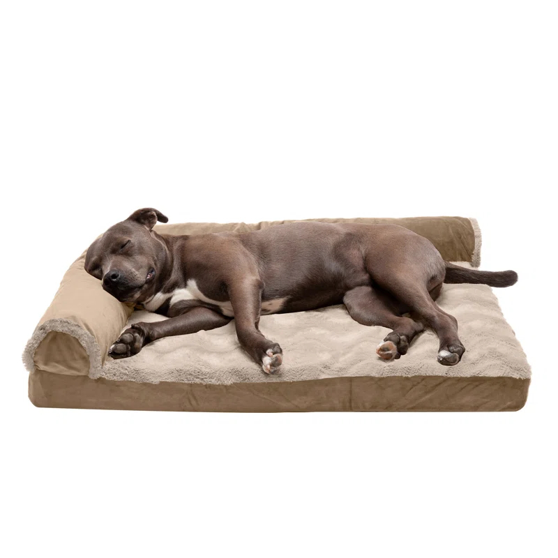 FurHaven Wave Fur and Velvet Orthopedic Deluxe Chaise Lounge Pet Bed