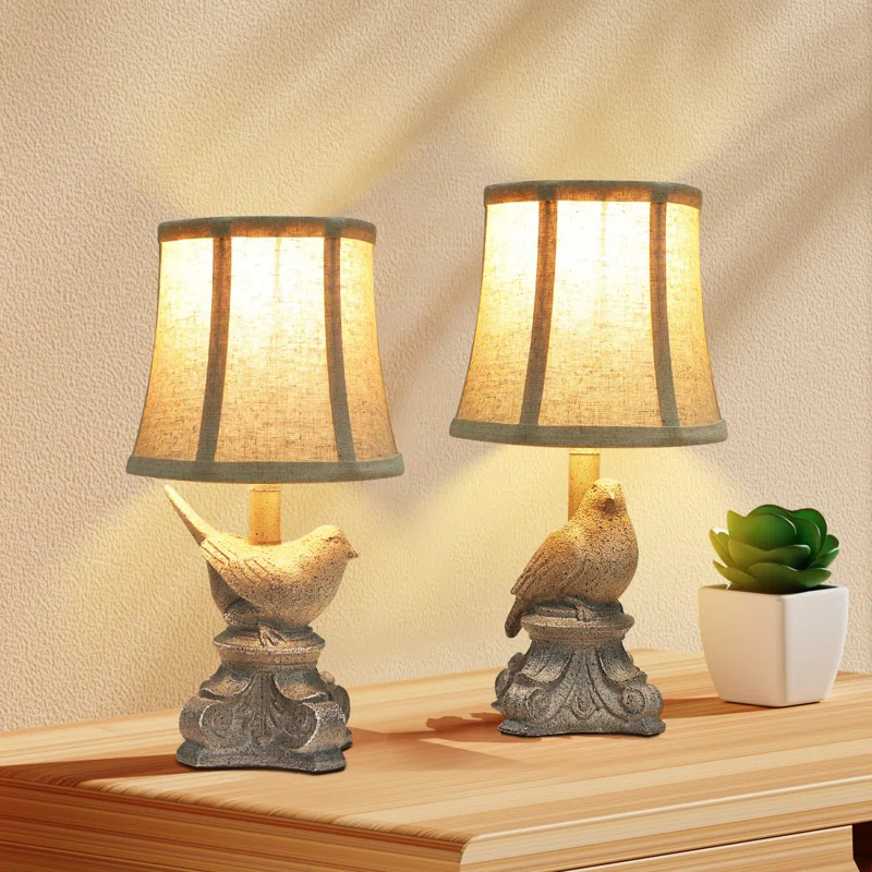 Ophelia & Co. Small Table Lamp Set Of 2 Farmhouse Table Lamps UL Bedside Nightstand Resin Lamps Bird Shape For Bedroom, Living Room, Rustic Vintage, Home Office