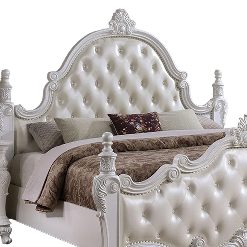 Benjara Moni Bed, Tufted Classical Upholstery
