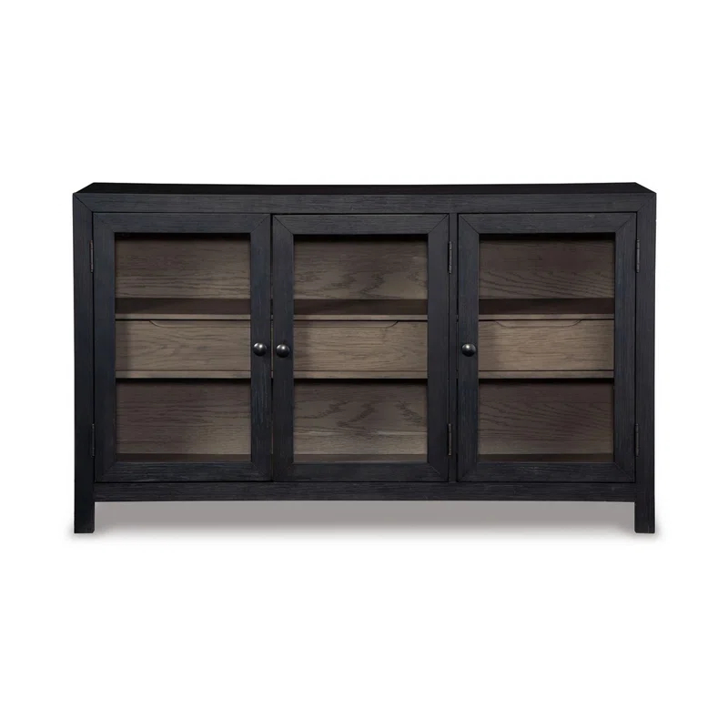 Benjara Liam Sideboard Accent Cabinet, 3 Glass Door