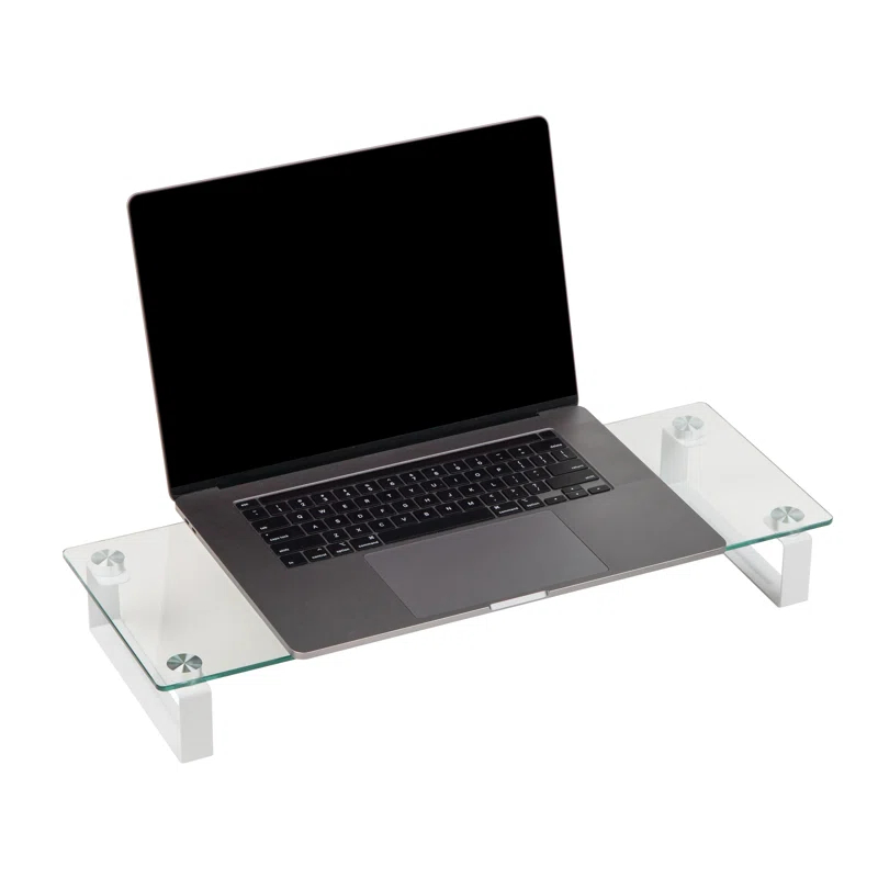Mind Reader Mind Reader Monitor Stand, Contemporary, Desktop Organizer, Laptop Riser, Office, Glass, 22"L x 8.25"W x 3"H, Clear