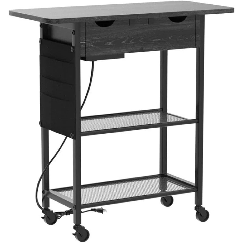 Slim Side Table With Wheels, USB Ports And Outlets, Rolling Narrow End Table With Charging Station And Bag, Flip Top Nightstand With Hidden Storage Shelves For Living Room Bedroom Small Spaces