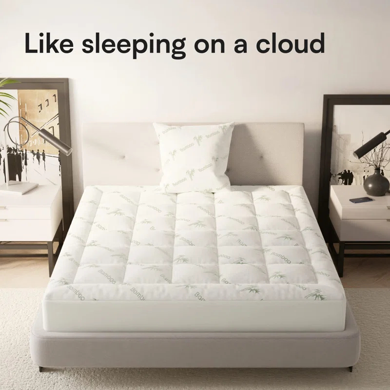 White Noise Rayon From Bamboo Queen Mattress Topper, Thick Cooling Breathable Pillow Top Mattress Pad For Back Pain Relief,(Green/Queen)