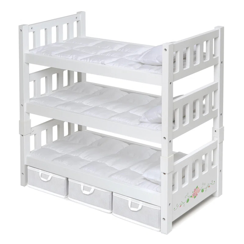 Badger Basket 1-2-3 Convertible Doll Bunk Bed with Bedding, Baskets, and Free Personalization Kit