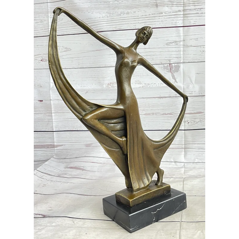 Trinx Bairagi Slender Art Deco Dancer Showgirl Fashion Model Bronze Statue Sculpture Original 13 Inches X 12 Inches