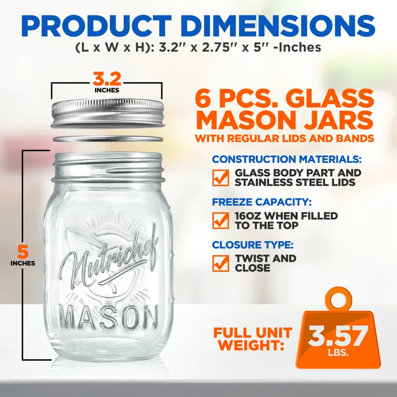 NutriChef Glass Jar - Set of 6 (Set of 6)