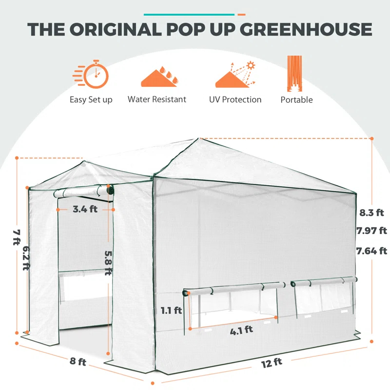 EAGLE PEAK Pop Up Greenhouse 8' W x 12' D Greenhouse