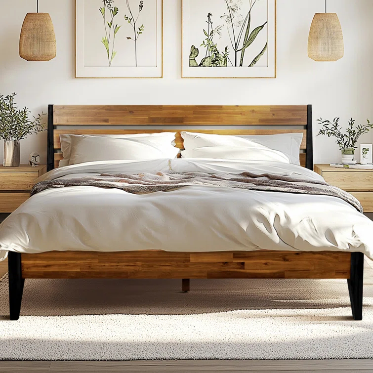 Acacia Acacia Premium Emery Solid Wood Platform Bed Frame with Headboard Included, No Box Spring Needed, Weight Capacity 800lb.