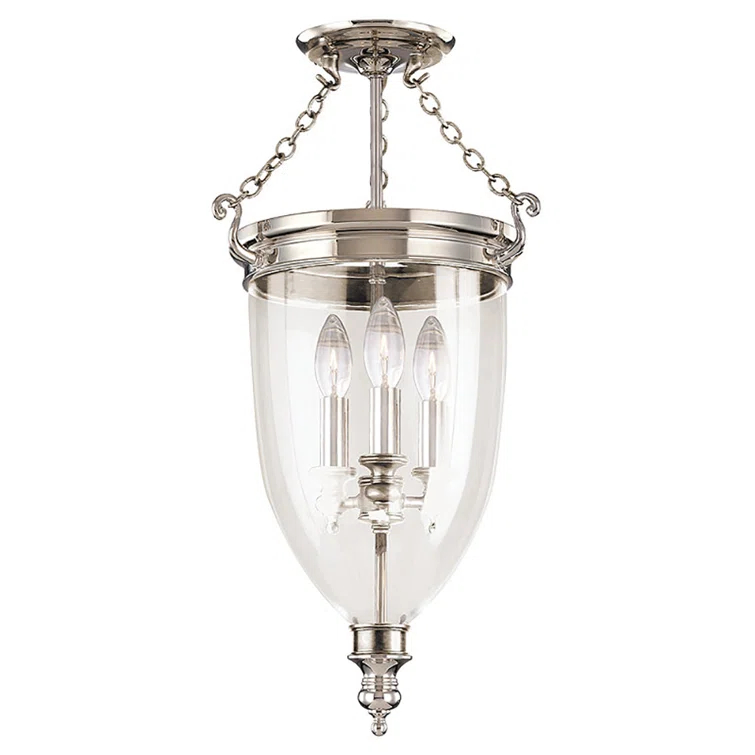 Regency Elegance 11" 3-Light Polished Nickel & Glass Jar Semi-Flush Mount