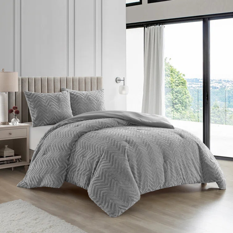 Nanshing America, Inc Harvard Gray Microfiber 3 Piece Comforter Set