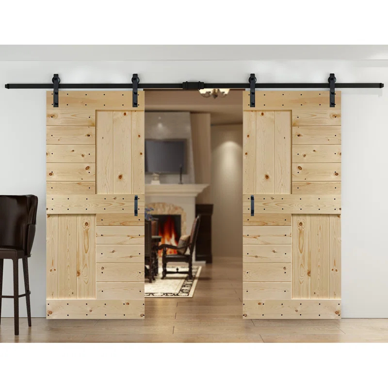 84'' Solid Wood Paneled with Installation Hardware Kit Barn Door