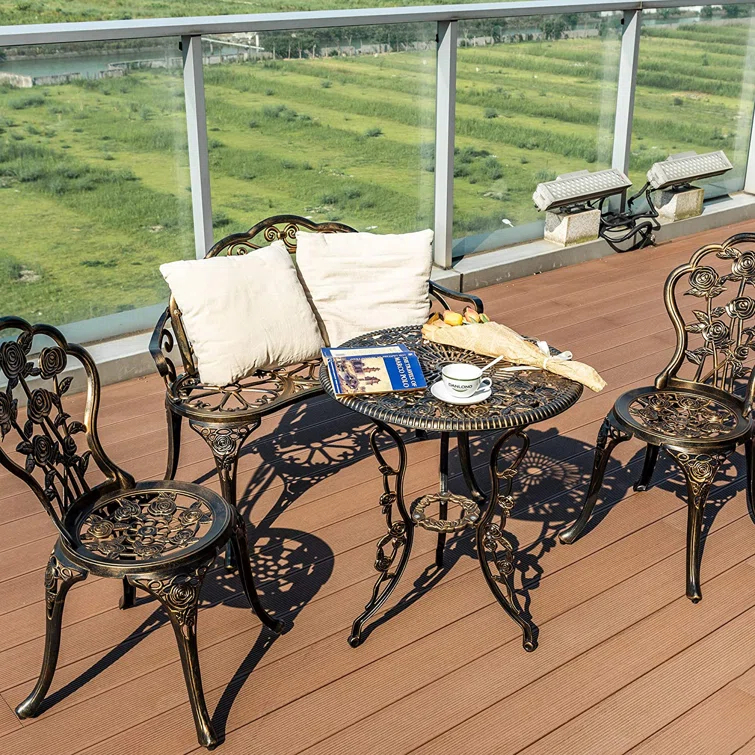Bloomsbury Market Busselton Round 4 - Person Cast Aluminum Patio Bistro Set Brown