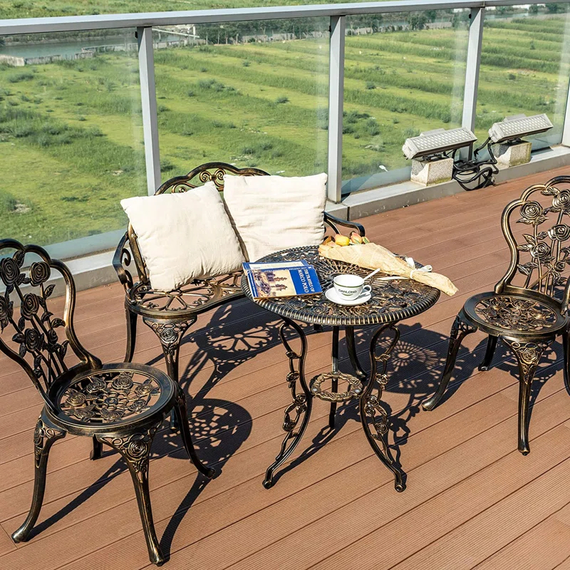 Bloomsbury Market Busselton Round 4 - Person Cast Aluminum Patio Bistro Set Brown