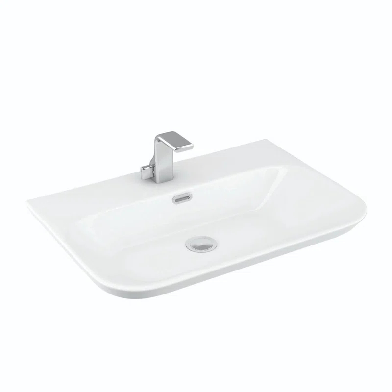 WS Bath Collections Edge 17.7'' Glossy White Ceramic U-Shaped Bathroom Sink with Faucet and Overflow