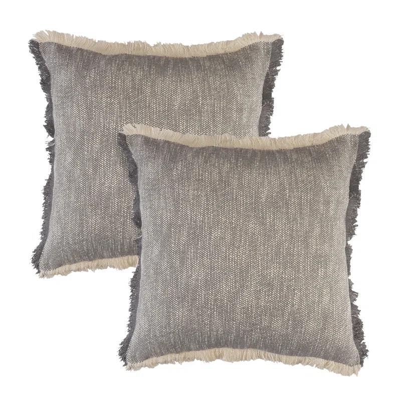 Rajani Home Contemporary Solid Stonewashed Fringed Cotton Throw Pillow Set