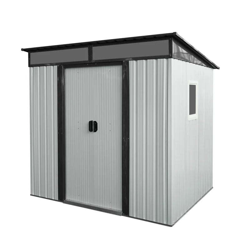 HLILish 6Ft X 5Ft Outdoor Metal Storage Shed With Window And Transparent Plate For Garden, Lawn