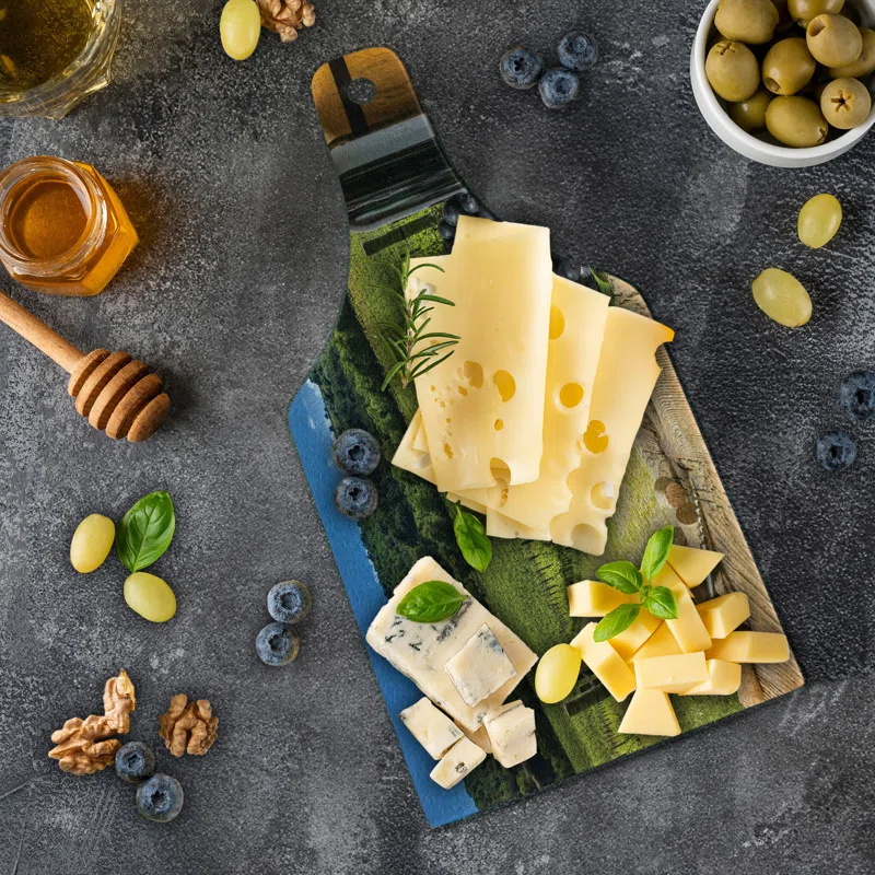 Ambesonne Ambesonne Italian Tempered Glass Cutting Board Vineyard Tuscany Grape Green Blue Brown