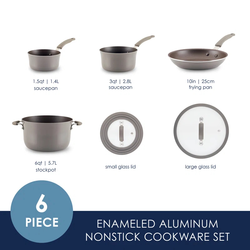 Rachael Ray Rachael Ray Cook & Create Nonstick Cookware Pots and Pans Set, 6 Piece, Gray