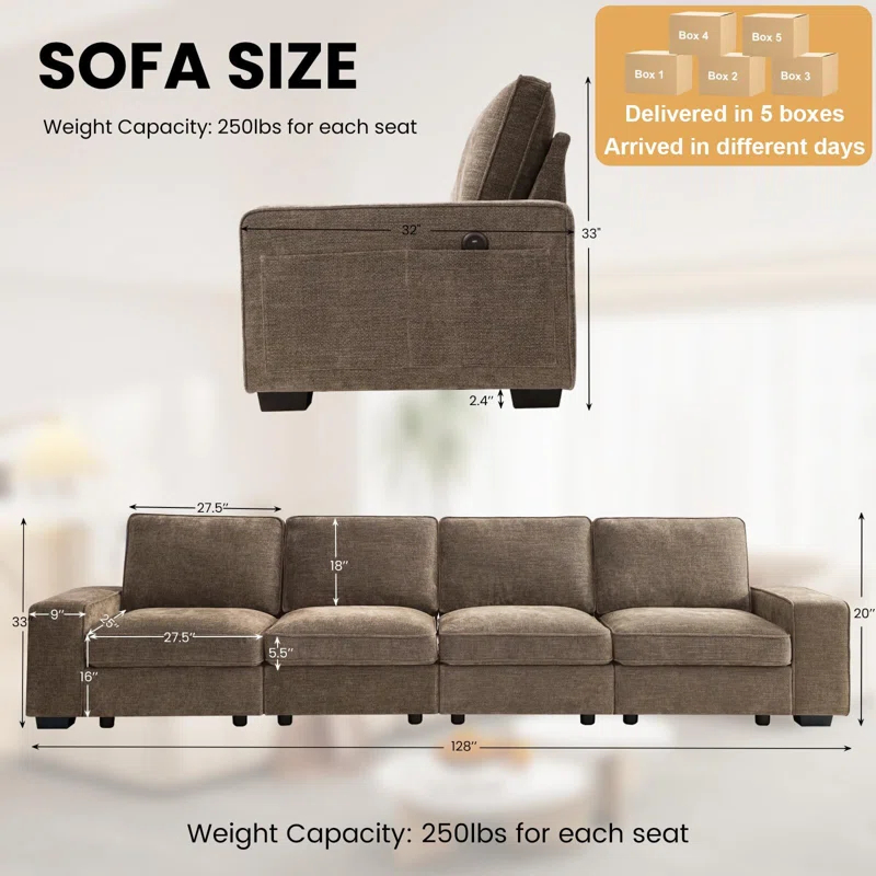 Latitude Run® Modern Modular Chenille Sectional Sofa With Storage Space And Detachable Cover