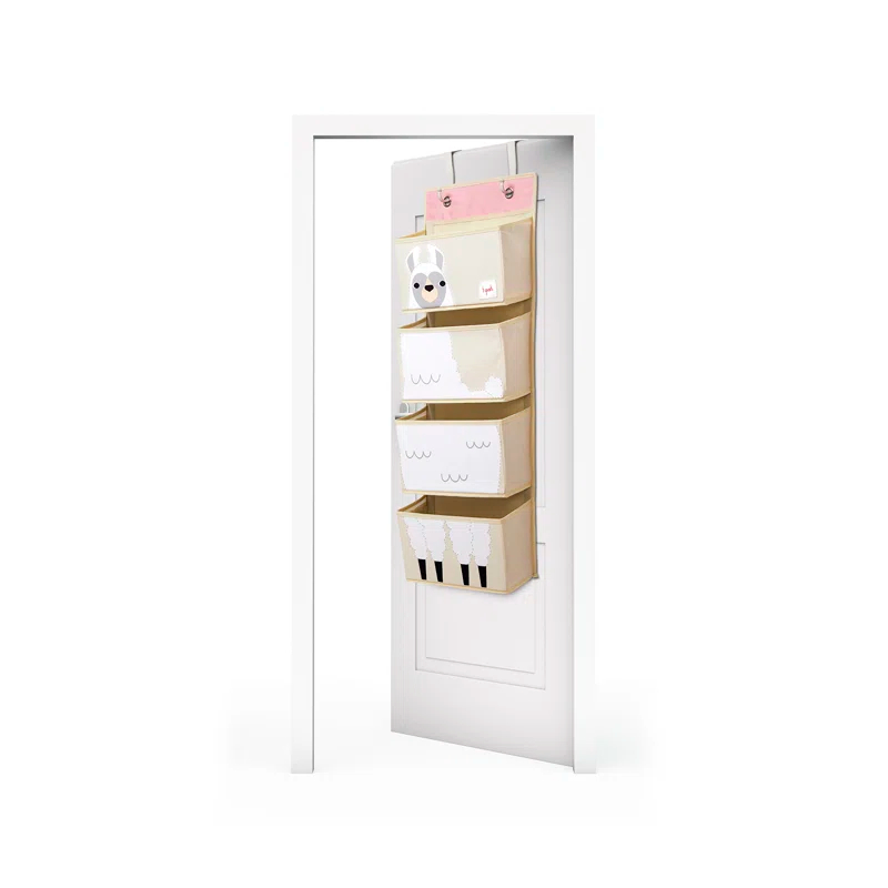 3 Sprouts - Children's Nursery Over the Door Organizer with Hooks - Llama