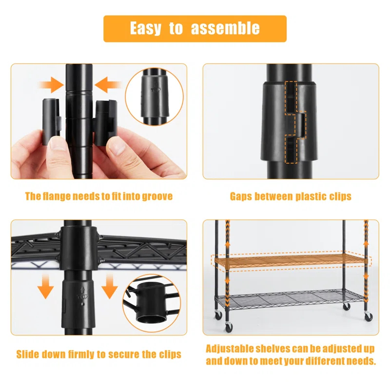 3 Tiers Rolling Clothes Rack With Wheels, Hanging Rods And Side Hooks