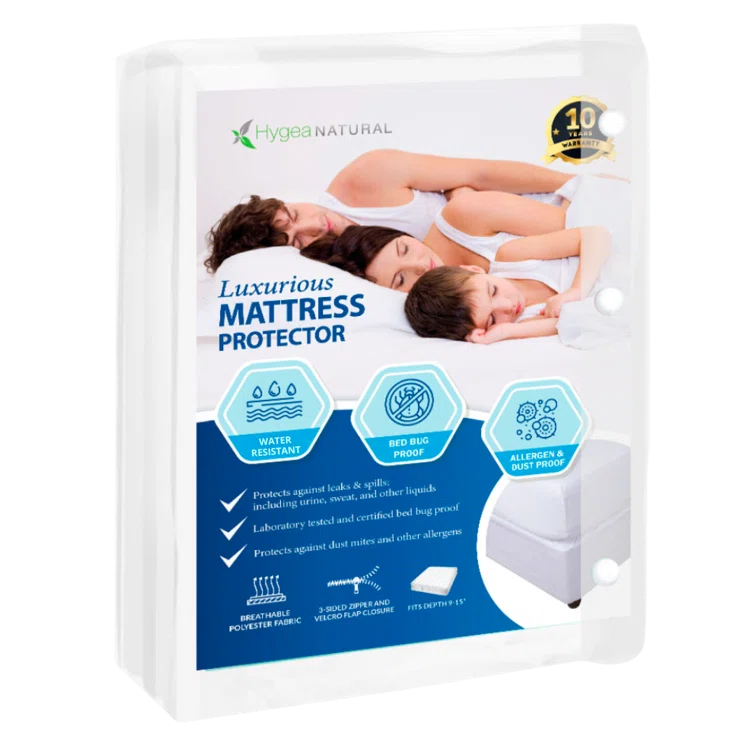Hygea Natural Waterproof Zipper Mattress Protector Case Pack
