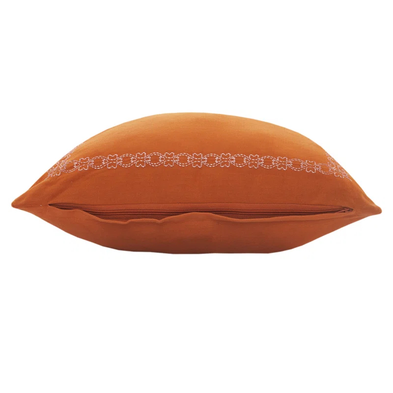 Rajani Home Casual Burnt Orange Solid Embroidered Cotton Throw Pillow Set