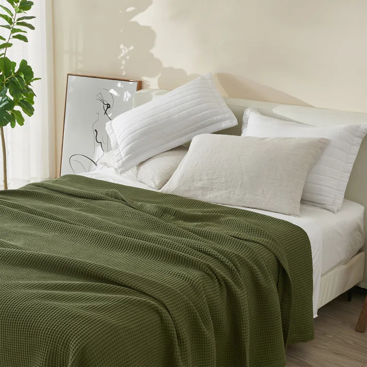 Solid Cotton Waffle Weave Blanket