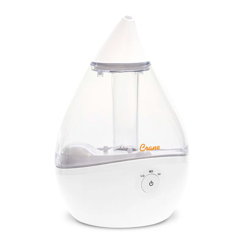 Crane USA Droplet Cool-Mist Humidifier with Vapor Tray, 0.5. Gal. - Clear & White