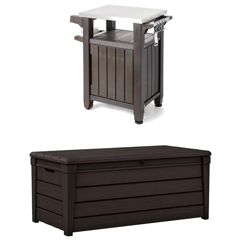Keter Keter Brightwood 120 Gallon Large Durable Outdoor Storage and Weather Resistant Resin Deck Box