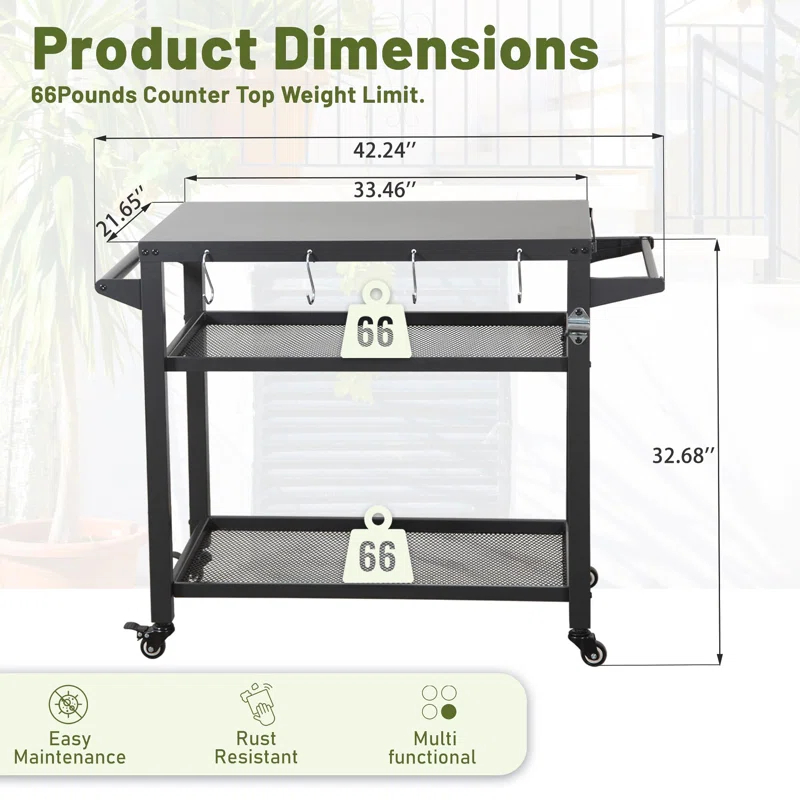 GZMWON 3-Shelf Outdoor Grill Table, Grill Cart Outdoor With Wheels, Pizza Oven Table And Food Prep Table, Blackstone Table Grill Stand  Blackstone Griddle  Outside BBQ