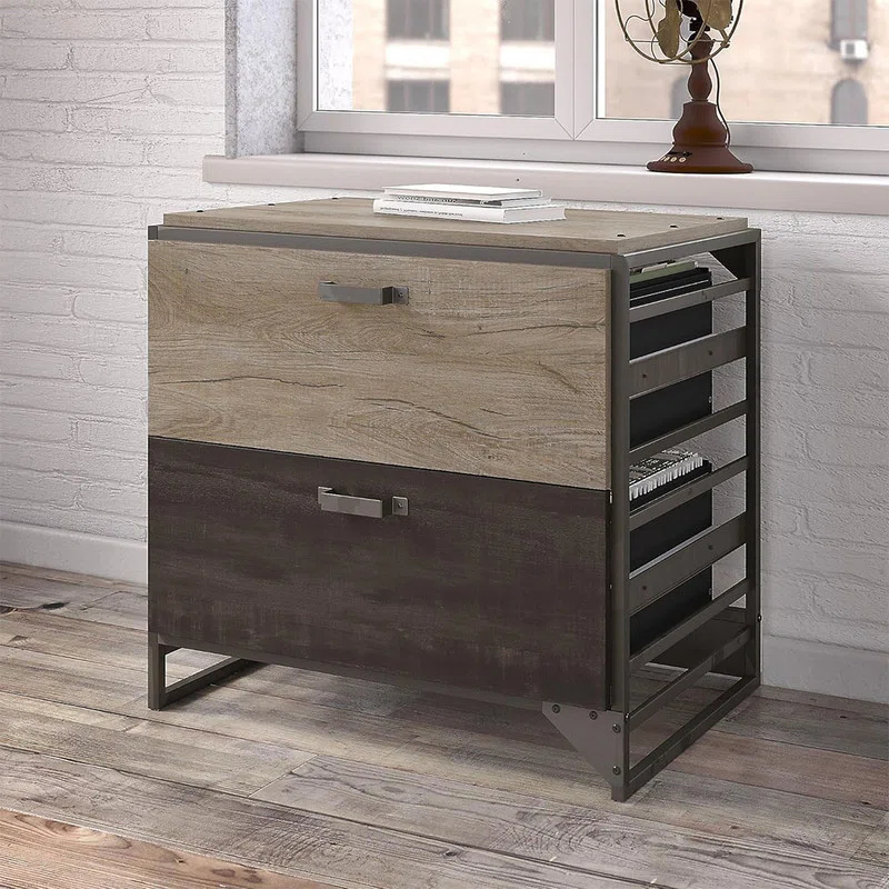 17 Stories Lateral File Cabinet,Sturdy Industrial Steel Frame with Open Sides and Matching Hardware Storage for Home and Office, Rustic Gray