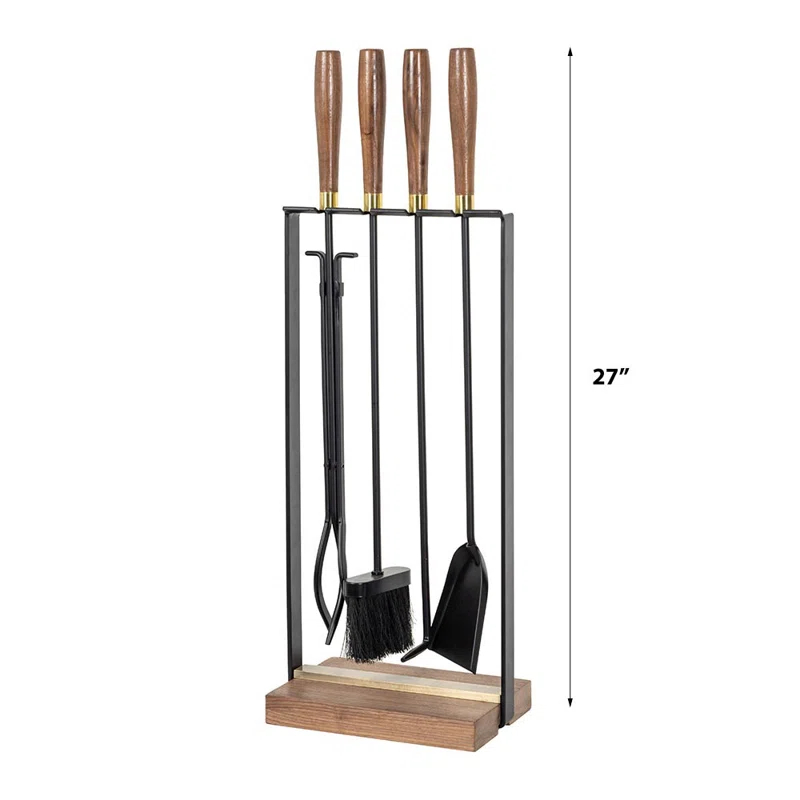 Country Living Walnut Grove 5 Piece Fireplace Tool Set in Black | Walnut Wood Handles