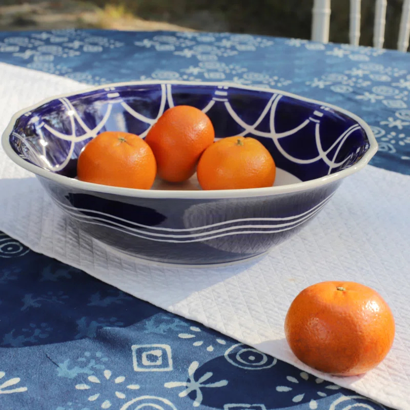 Euro Ceramica Blue Garden 12" Serving Bowl